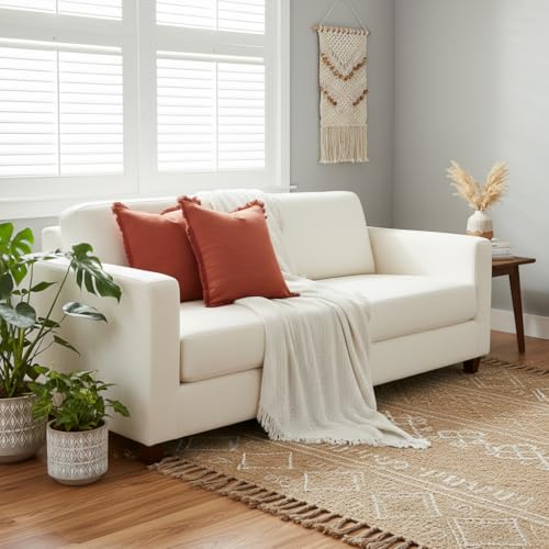 Sunday Praise Set of 2 Linen Fringe Fall Decorative Pillow Covers 18x18 Inch Farmhouse Accent Boho Throw Pillow Cases with Tassels Cozy Soft Cushion Covers for Couch Sofa Bed Home Decor,Rust Orange - color: Rust Orange, size: 18" x 18" (Pack of 2)