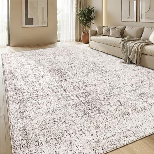 Area Rug 5x7 for Living Room - Machine Washable Area Rugs for Bedroom Vintage Stain Resistant Non Slip Low Pile Carpet for Dinning Room Farmhouse Kids Room Home Office,Brown/White - color: Brown/White, size: 5' x 7' (Rectangular)