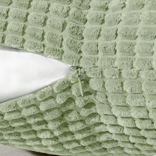 Softalker Throw Pillow Covers 12x20 Inch, Set of 2, Soft Corduroy Boho Stripe Decorative Pillow Cover, Couch Fluffy Pillow Cover for Farmhouse Home Decor Bed Living Room, Sage Green - color: Yml Sage Green, size: 20" x 12" (Pack of 2)
