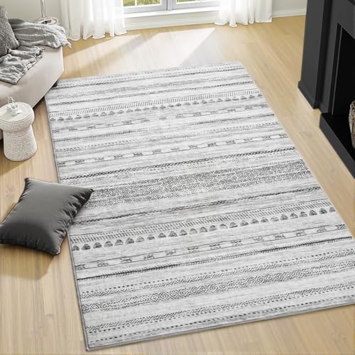 3x5 Area Rug Machine Washable Non Slip Rug Distressed Neutral Moroccan Boho Rug Ultra Soft Indoor Rugs for Bedroom Living Room Entryway Kitchen Foyer Bedside, Black - color: Black, size: 3' x 5' (Rectangular)