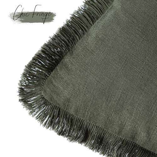 Foindtower Set of 2 Decorative Linen Fringe Throw Pillow Covers Cozy Farmhouse Cushion Cover with Tassels Accent Pillowcase for Couch Chair Sofa Bed Living Room Home Decor,16×16 Inch,Dark Olive Green - color: Rifle Green, size: 16" x 16" (Pack of 2)