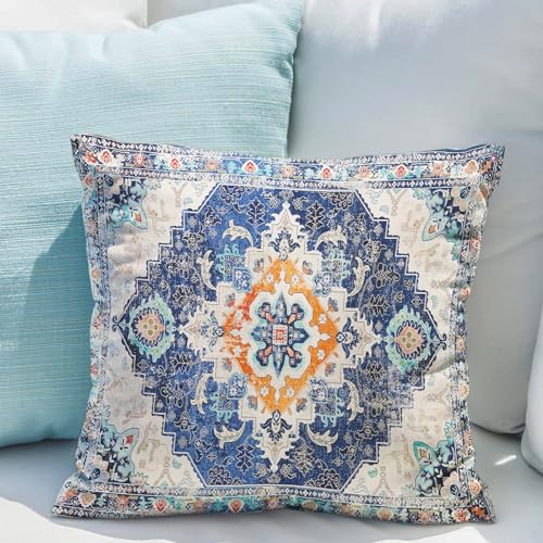 Snycler Blue Boho Throw Pillow Covers Set of 2 Boho Rug Carpet Double Sided Pattern Cotton Soft Pillow Case Cushion Cover Pillowcase for Garden Couch Sofa Bed Decorative 20x20 inch - color: Blue, size: 20" x 20" (Pack of 2)