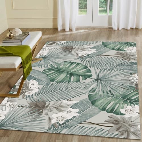Floral Area Rug 1.5 x 2.5ft for Living Room, Washable Rug for Bedroom Kitchen with Rubber Backing, Soft Non Slip Low Pile Flower Print Rugs for Dining Room Nursery Home Decor Carpet - color: Moss Green and Soft Gray, size: 1.5 x 2.5ft / 18 x 30in / 45 x 7