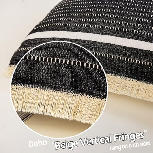 CARRIE HOME Farmhouse Black Boho Striped Pillow Covers 20x20 with Tassels 1 Pack, Black Decorative Accent Pillows for Couch Bed Decor, Boho Decorative 20 x 20 Textured Neutral Throw Pillow Covers - color: Black (With Tassels), size: 20" x 20" (Pack of 1)