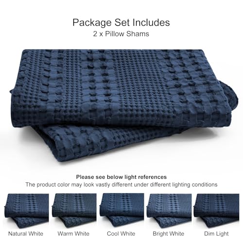 PHF 100% Cotton Waffle Pillow Shams Standard Size, 2 Pack 20" x 26" Soft Skin-Friendly Pillowcases, No Filling, Aesthetic Woven and Breathable Waffle Weave Pillow Case Covers for Bed, Blue Sapphire - color: Blue Sapphire, size: 26" x 20" (Pack of 2)