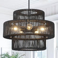 22" Black Boho Rattan Chandelier Light Fixture Hand Woven Farmhouse Pendant Lighting Rustic Boho Chandeliers for Dining Room Living Room Hallway Foyer 5 Lights - color: Black, size: 22 Inch