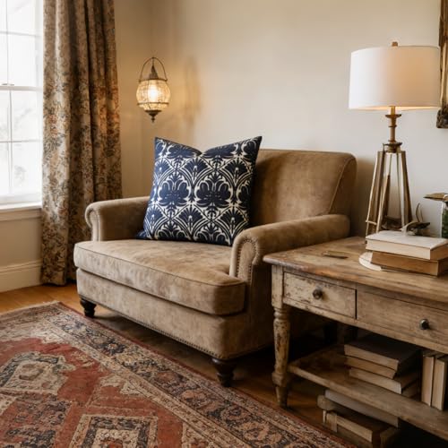 Slow Cow Embroidered Blue Throw Pillow Cover Geometric Decorative Cushion Covers for Sofa 18 x18 Inches - color: Navy Rose, size: 18" x 18" (Pack of 1)