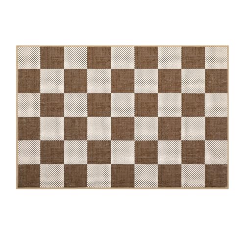 GarveeHome Checkered Terracotta Brown 2x3 Washbale Rug Door Mat Geometric Diamond Dot Modern Neutral Boho Soft Low-Pile Small Rug for Bedroom Entryway Bathroom Kitchen Non-Slip TPE Backing - color: Terracotta Brown, size: 2' x 3' (Rectangular)