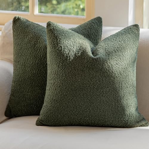 GEEORY Decorative Throw Pillow Covers 16x16 Inch Pack of 2,Textured Boucle Neutral Cushion Cases for Bed Couch Sofa, Accent Mordern Farmhouse & Minimalist Home Decor (Olive Green) GE05-16 - color: Olive Green, size: 16" x 16" (Pack of 2)