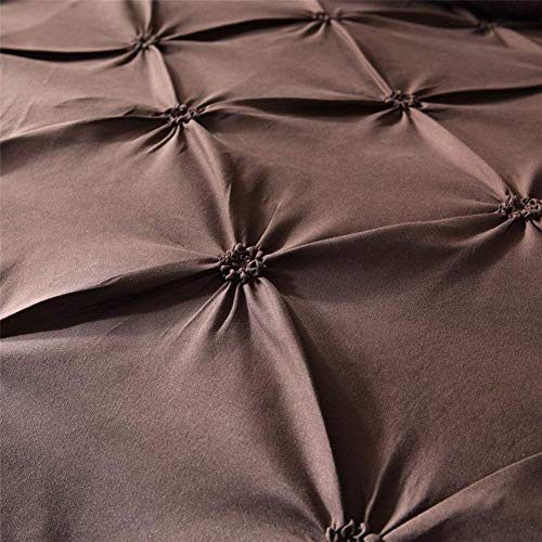 Feelyou Pinch Pleated Duvet Cover with Zipper Closure Pintuck Comforter Cover Set Twin Size Luxurious Pintuck Tufted Bedding Set Solid Coffee Microfiber Bedspread Cover with 1 Pillow Shams Soft - color: Coffee, size: Twin