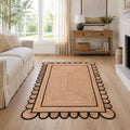 Braided Scalloped Jute Rug Natural with Black Trim, Handmade Farmhouse Boho Area Rug for Entryway, Kitchen, Hallway, Living Room, Bedroom, Rustic Woven Floor Rug - (Black- 4X6 ft) - size: 4' x 6' (Rectangular)