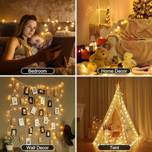 Brightown Star String Lights - 2 Pack Total 33ft 100 LED Star Fairy Lights Battery Operated with Remote for Indoor Outdoor, Twinkle Fairy Christmas Light for Bedroom Wedding Party Decor, Warm White - color: Warm White, size: 2 Pack
