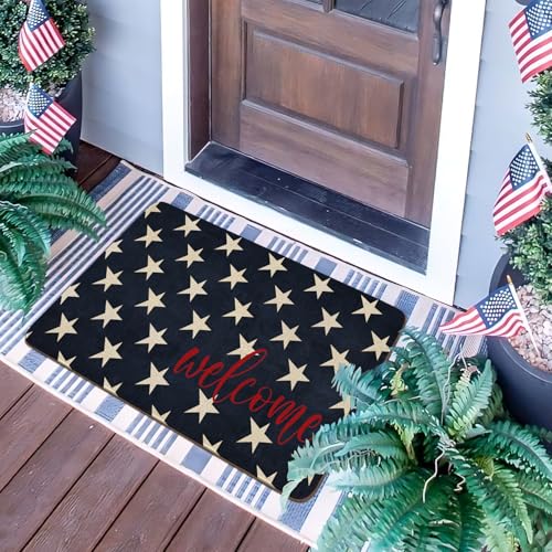 July 4th Door Mat,American Patriotic Memorial Day Blue Stars Indoor Outdoor Non-Slip Doormat,Entryway Front Porch Farmhouse Summer Welcome Door Mat Colorful for Entrance Decor 30" x 17" - color: July 4th 1
