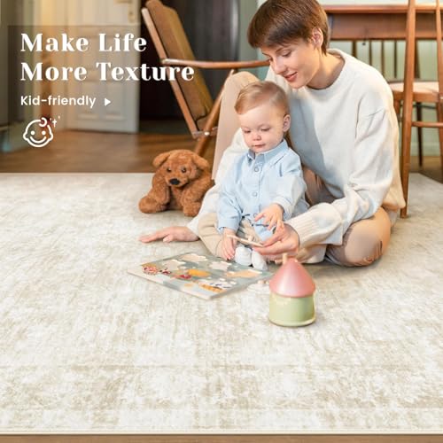 9x12 Area Rugs for Living Room: Washable Large Vintage Floral Rug Low Pile Non-Slip Boho Carpet for Bedroom Dining Home Office (Beige, 9'x12') - color: Beige, size: 9' x 12' (Rectangular)