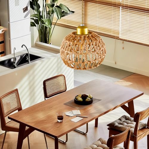 Boho Rattan Pendant Light, Adjustable Hanging Light Fixture with Natural Woven Shade, E26 Base Compatible for Kitchen Island, Bedroom, Living Room (Bulb Not Included) - color: 7.5”hemispherical shaped