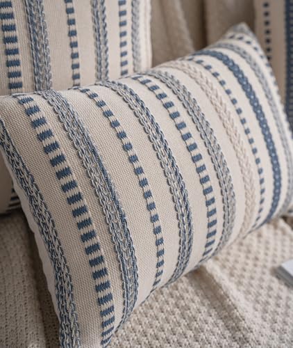 Cethom Blue Boho Lumbar Pillow Covers 14x36 Long, Stripe Textured Decorative Couch Pillow Cases for Bed, Sofa, Living Room, Bedroom, Farmhouse Home Accent Cushion Covers, Pack of 1 - color: Blue, size: 36" x 14" (Pack of 1)