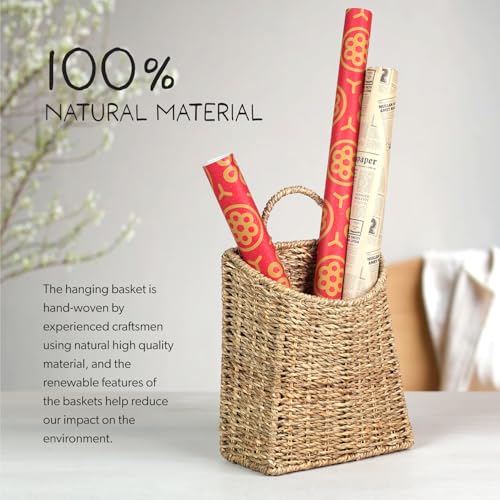 Woven Hanging Seagrass Baskets, Hanging Wall Wicker Basket, Handmade Organizer Baskets, Hanging Flower Basket for Shelves, Walls, Doors, Balconies, Front of House, Garden,... - color: Dark Brown