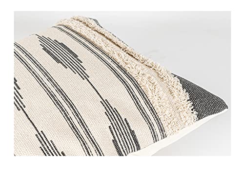MOCOFO 16" Cream White Grey Woven Tufted Tassel Cushion Cover Fringe Pillow Sofa Couch Throw Bohemian Embroidered Cover ONLY (Gray 18‘’)