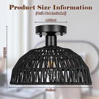 Rattan Ceiling Light Fixtures 2 Packs-Black Rustic Woven Basket Flush Mount Ceiling Light, Handmade Wicker Ceiling Lamp, Rattan Chandelier For Kitchen Island, Hallway, Living Room, Bedroom, E26 Base - color: Black
