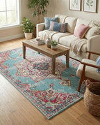 Rugs.com Fleur Collection Rug – 5' x 8' Light Blue Medium-Pile Rug Perfect for Bedrooms, Dining Rooms, Living Rooms - color: Light Blue 11, size: 5' x 8' (Rectangular)