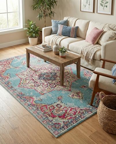 Rugs.com Fleur Collection Rug – 5' x 8' Light Blue Medium-Pile Rug Perfect for Bedrooms, Dining Rooms, Living Rooms - color: Light Blue 11, size: 5' x 8' (Rectangular)