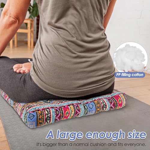 Boho Floor Pillow, Large Meditation Pillows for Adults, Meditation Mat Washable, Soft Meditation Cushion for Yoga Living Room Tatami Sitting Home Decor (Style 1)