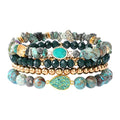Bohemian Natural Stone Beaded Bracelets for Women Men Stackable Stretch Beads Bracelet Set with Charm and Tassel Multilayered Elastic Gemstone Bracelets Summer Beach Boho Jewelry Gift for Women - color: African Turquoise Green