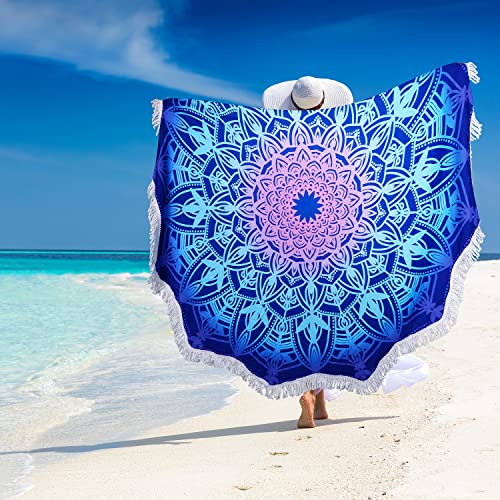 Large Microfiber Boho Mandala Beach Towel Round Bohemian Beach Blanket Hippie Indian Throw Blanket Beach Tapestry Sand Free Quick Dry Yoga Picnic Mat Wall Decor Circle Tablecloth,59'',Ocean Blue - color: Ocean Blue Mandala