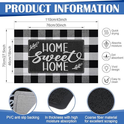 Geelin 2 Pcs 30'' x 18'' Doormat 43'' x 27.5'' Black and White Layered Rug for Front Door Mat Outside Entrance Welcome Door Mats for Indoor Outdoor Entryway Porch Decor(Home Sweet Home) - style: Home Sweet Home