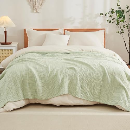 EMME Cotton Throw Blanket for Couch Soft Muslin Blankets 50"x60" Lightweight Breathable Blanket All Season Gauze Blanket, Mint Green - color: 19 - Mint Green, size: Throw (50" x 60")