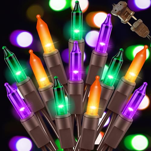 LAMPHOME Halloween String Lights - 20ft 100 Incandescent Orange Purple Green Mini Bulbs Lights, Halloween Lighting Decor for Outdoor&Indoor Use, Fairy Garden, Yard, Home, Party, Holiday Decoration - color: Orange Purple Green