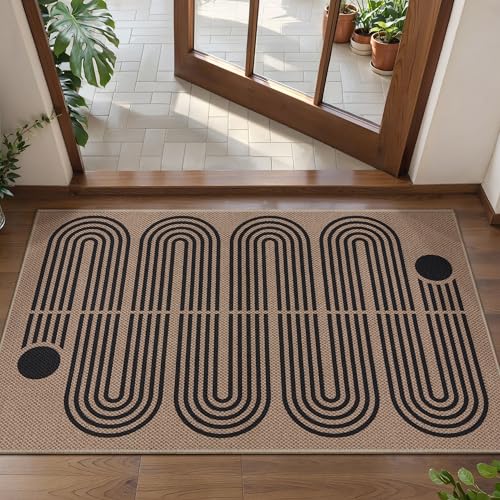 Tangsoo Easy Jute 2x3 Outdoor Rug,Small Washable Non-Slip Rug for Entryway,Brown Ultra Thin Indoor Carpet Farmhouse Modern Small Throw Mat for Kitchen Bedroom Front Door Entry - color: Brown Spiral, size: 2x3ft