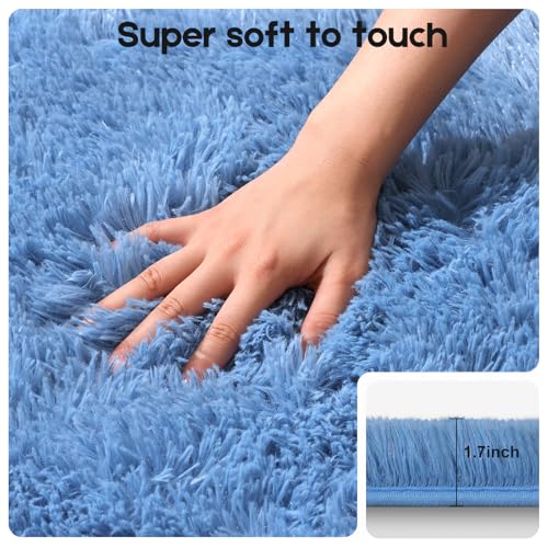 6x9 Blue Rug for Living Room Bedroom, Fluffy Large Area Rug Soft Shag Non-Slip Carpet for Kids Boys and Girls Room Dorm Home Decor (6ft x 9ft) - color: Blue, size: 6' x 9' (Rectangular)