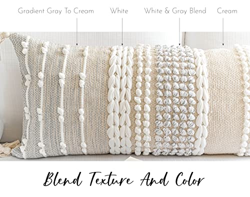 BlissBlush Gray Decorative Lumbar Pillow Cover 14x36, Boho Long Throw Pillow for Bed, Accent Lumbar Throw Pillow Case, Modern Farmhouse Textured Lumbar Cushion (Cover ONLY) - color: Light Gray, size: 36" x 14" (Pack of 1)
