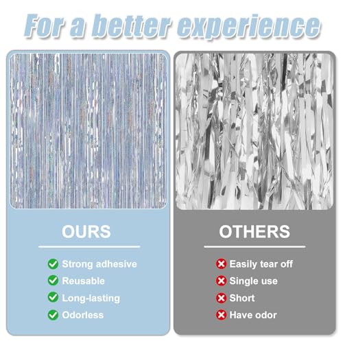 Crosize 2 Pack 3.3 x 9.9 ft Laser Silver Foil Fringe Curtains Party Decorations,Tinsel Curtain Backdrop for Parties, Door Streamers, Glitter Streamer Backdrop for Birthday Decoration - color: Laser Silver, size: 2 Pack