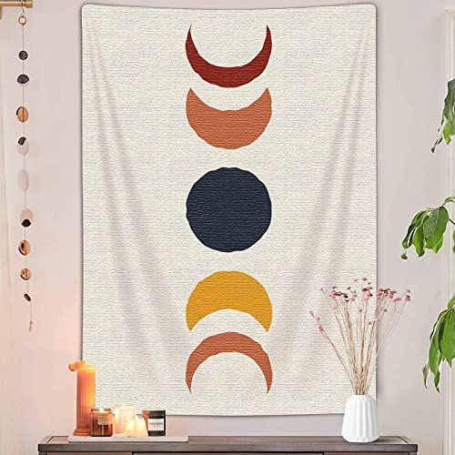 JAWO Boho Moon Phase Vertical Tapestry, Vintage Abstract Rainbow Aesthetic Tapestry Wall Hanging for Bedroom, Retro 70s Mid Century Modern Decor Art Tapestries Poster Blanket College Dorm (36"X48") - color: Moon, size: 48"L x 36"W