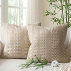 a moment 2 Pack Bamboo Fiber Pillow Covers - Waffle Weave, Ultra Soft & Breathable, Skin-Friendly Cotton Throw Pillow for Couch, Sofa, Bedroom Living Room 18x18 Inch Khaki - color: Khaki, size: 18" x 18" (Pack of 2)
