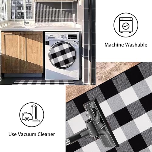 Buffalo Plaid Front Porch Rug 24''x 51''Black and White Checkered Outdoor Rug Cotton Machine Washable Farmhouse Mat for Outdoor, Kitchen, Farmhouse, Entryway,Bathroom - color: Black Buffalo, size: 24''x 51''