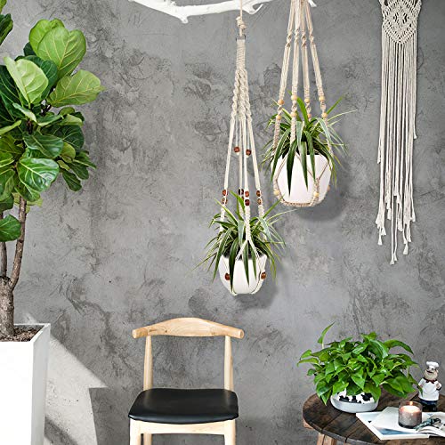 Augshy Macrame Plant Hanger, 2 Packs Plant Hangers, Hanging Planter for Indoor Plants Decorative Macrame Pot Hanger for Home Decor - color: White, size: 35 Inches