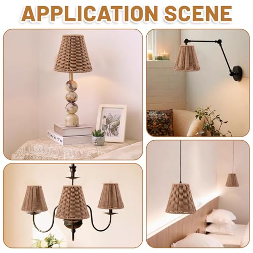 Clip-On Chandelier Lamp Shades Cone Imitation Rattan Lamp Shades Replacement Clip on Lamp Shade for Floor Lamp Pendant Light Wall Sconces, Camel, 5.9in diameter - color: Camel