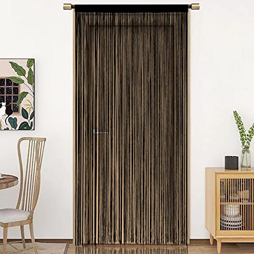HSYLYM Spaghetti String Curtains for Doorways Privacy Door Frame Tassel Hippy Wall Kitchen Hallway Boho Fringe Curtain Hanging Door Room Dividers Decor 1 Panel（39×110in/100×280cm,Black） - color: Black, size: 39"W x 110"L (Pack of 1)