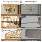 24 Inch Farmhouse Rattan Chandelier, Hand-Woven Boho Pendant Light Fixture with Black Metal Frame, Rustic Hanging Ceiling Lighting for Dining Room, Kitchen Island, Living Room, Bedroom - color: Rattan B