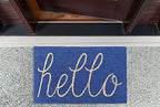 DII Hello Coir Fiber Doormat Non-Slip Durable Outdoor/Indoor, Pet Friendly, 18x30, Blue - color: Blue