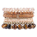 Bohemian Natural Stone Beaded Bracelets for Women Men Stackable Stretch Beads Bracelet Set with Charm and Tassel Multilayered Elastic Gemstone Bracelets Summer Beach Boho Jewelry Gift for Women - color: Brown-1