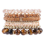 Bohemian Natural Stone Beaded Bracelets for Women Men Stackable Stretch Beads Bracelet Set with Charm and Tassel Multilayered Elastic Gemstone Bracelets Summer Beach Boho Jewelry Gift for Women - color: Brown-1