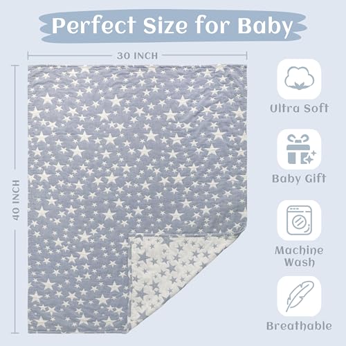NTBAY 3 Layer Toddler Blanket, Muslin Cotton Jacquard Bed Blankets, Lightweight Thermal Baby Blanket, Super Soft and Warm Crib Blanket for All Seasons, Decoration Gift, 30"x40", Blue - color: Blue, size: 30x40 Inch (Pack of 1)