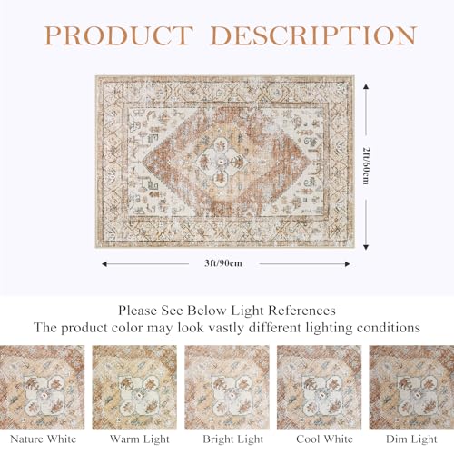 Lahome Boho Kitchen Rugs Washable - 2x3 Small Non-Slip Entry Rugs for Inside House Oriental Throw Area Rugs for Bedroom Accent Distressed Floor Doormat Carpet for Bathroom Entryway Laundry Living Room - color: Taupe, size: 2' x 3' (Rectangular)