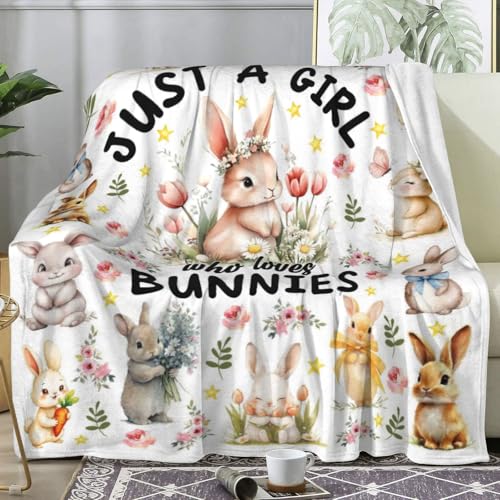 Cute Rabbit Bunny Blanket Lightweight Soft Animal Rabbits Throw Blankets for Sofa Couch Easter Brithday Gifts for Bunny Lover Girls Kids Women Adults 50"x40" - color: Bunny, size: 50"x40"