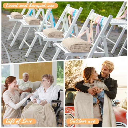 Buryeah 12 Pcs Flannel Throw Blanket Bulk 50 x 60 in Sleepover Blanket Outdoor Wedding Throw Lightweight, Oeko-tex Standard 100 Certified for Sofa Homeless Gifts (Beige) - color: Beige