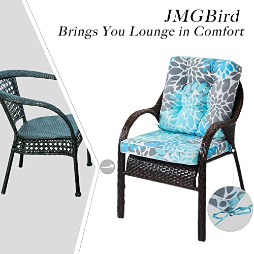 JMGBird Outdoor Chair Cushions Set - 19"x19" Deep Seat & Back Cushions, Water-Resistant Tufted Pillows for Patio Furniture - color: Light Blue With White, size: 19"×19"